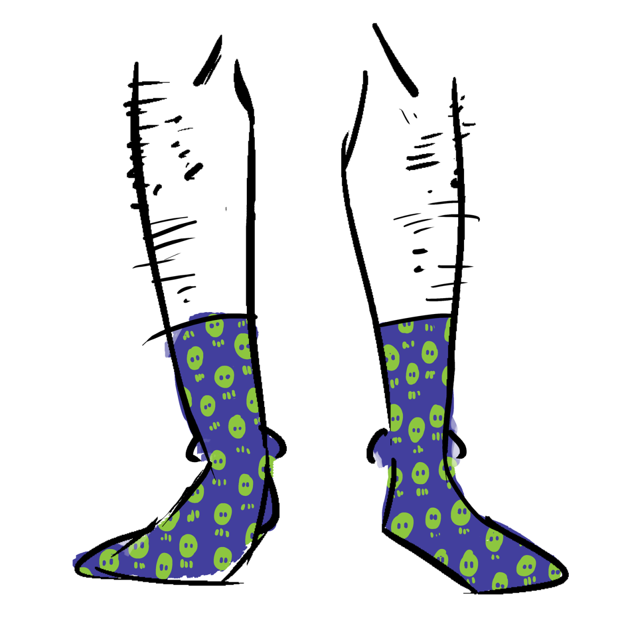 Blue socks with green skulls as a pattern