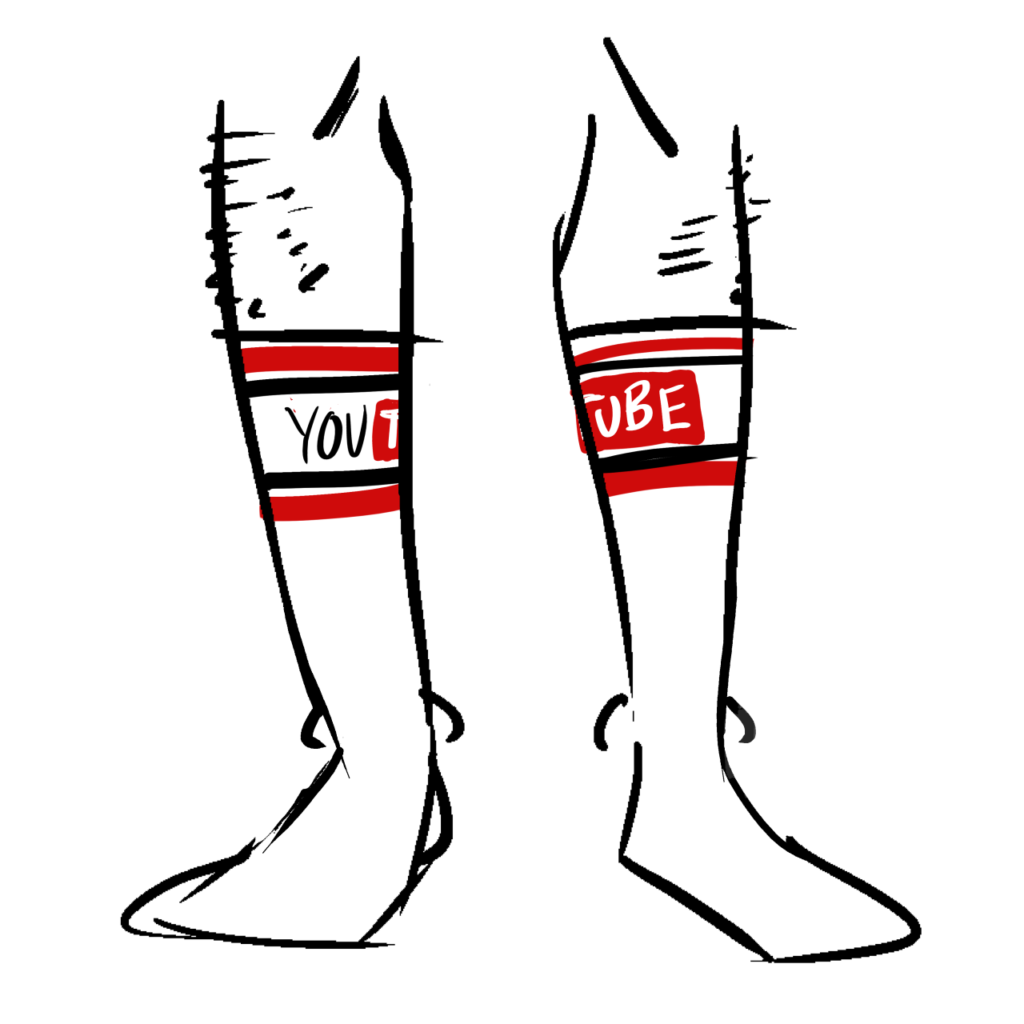 Tall white socks with the YouTube logo at the top.