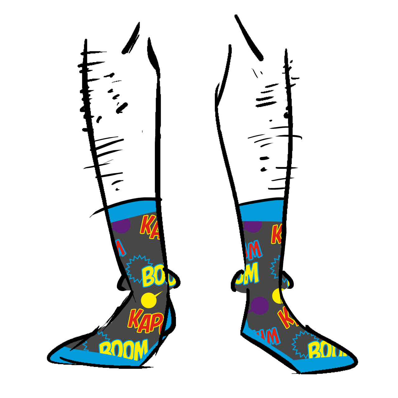 Grey socks with sound effects on them.