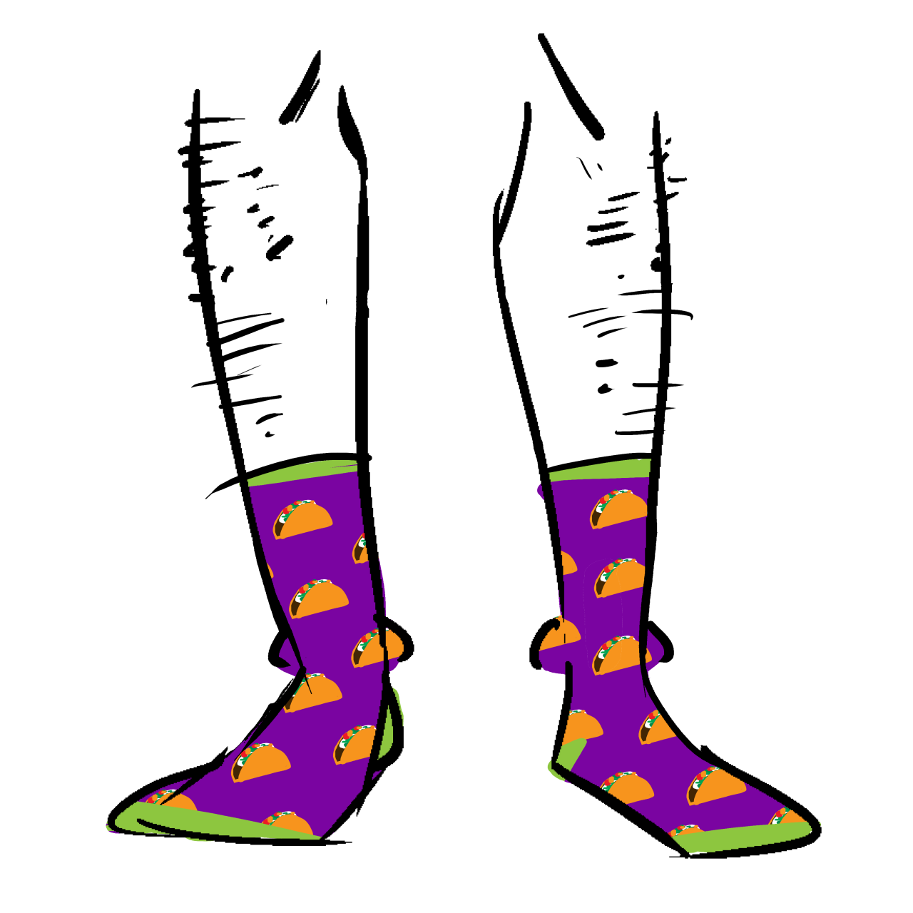 Purple socks with a pattern of tacos on them