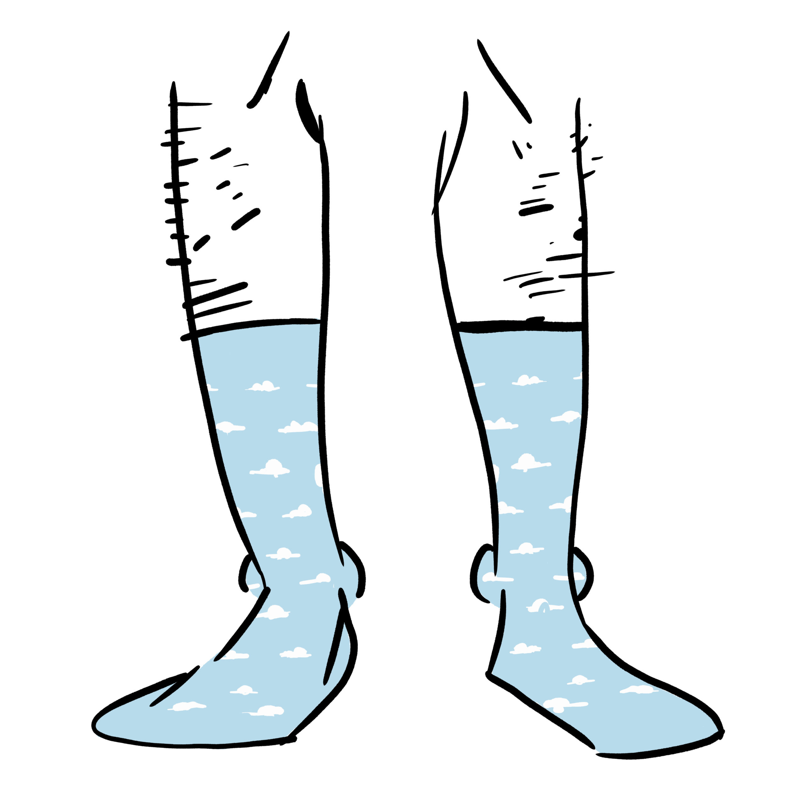 Light blue socks with a pattern of clouds