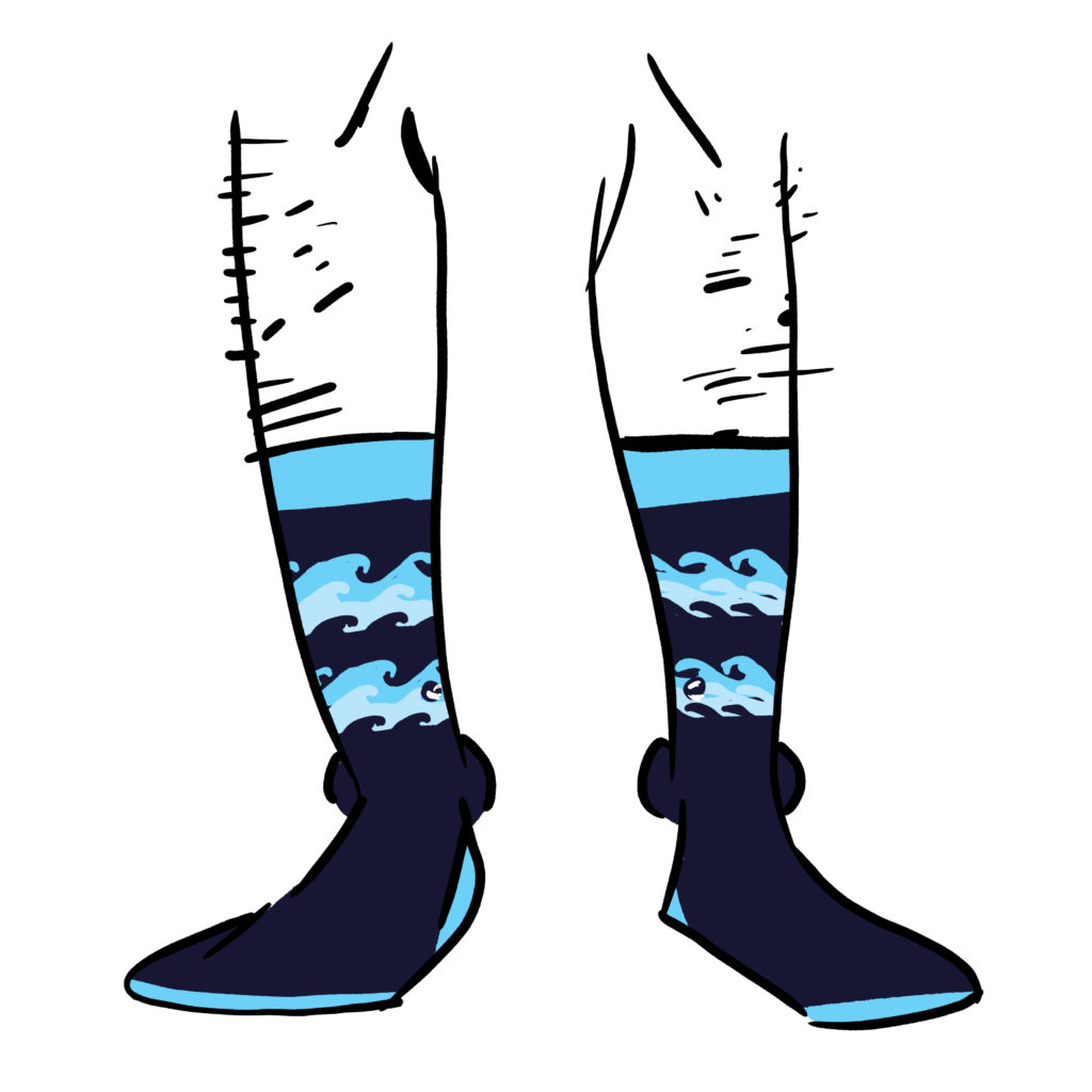 Dark blue socks with waves on them