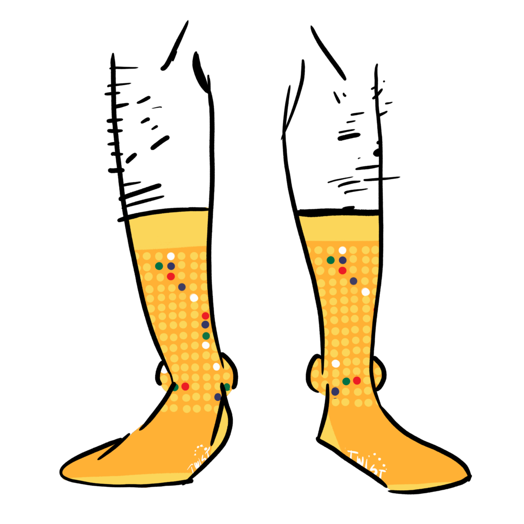 Yellow socks with DNA markers on them