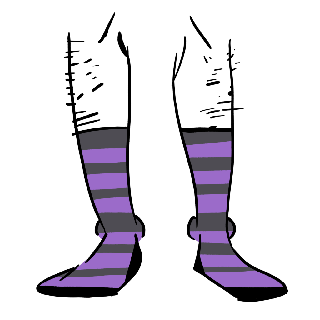 Socks with grey and purple alternating stripes
