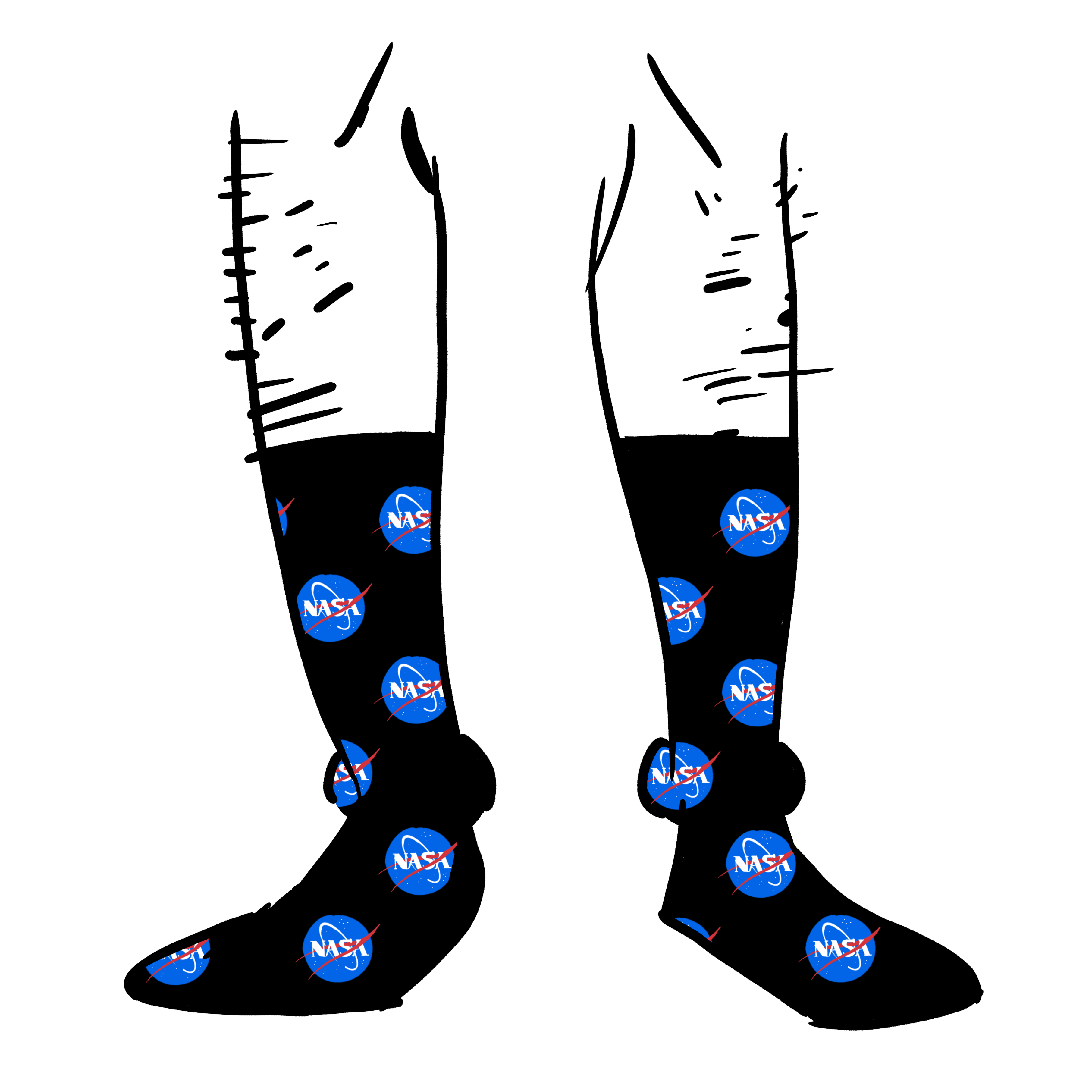 Black socks with the NASA meatball logo shown in a pattern
